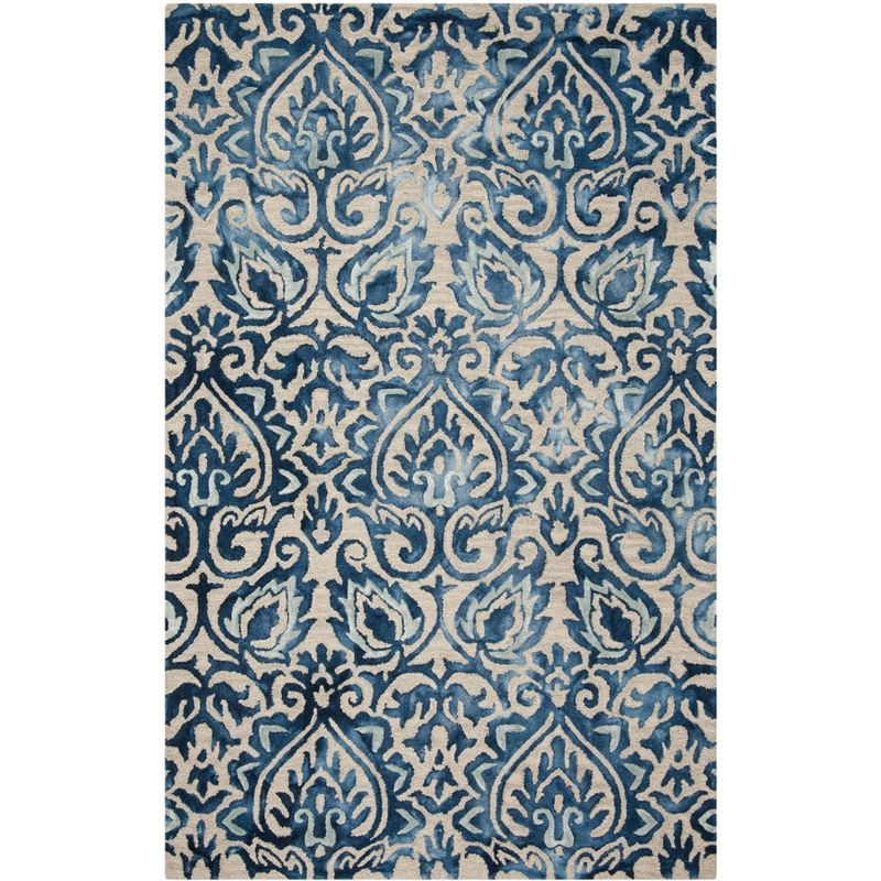 Royal Blue and Beige Hand-Tufted Wool Silk Area Rug