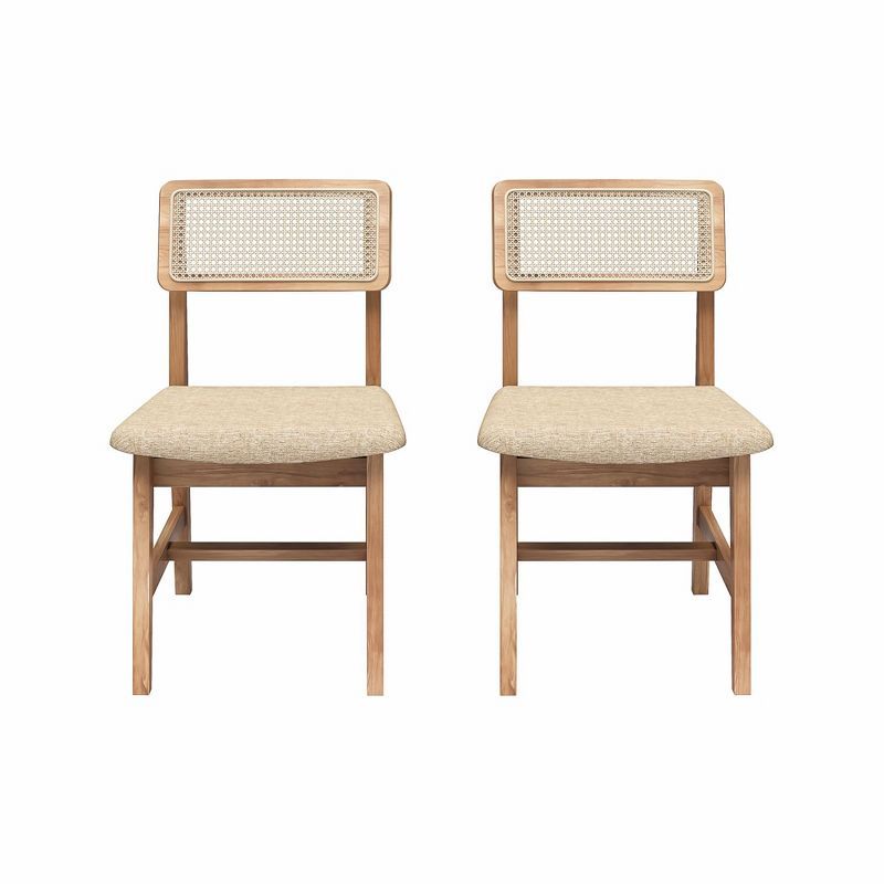Cream and Seadrift Oak Cane Back Dining Side Chairs, Set of 2