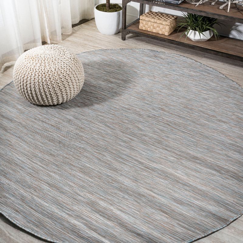 Gray Round Flat Woven Synthetic Reversible Area Rug