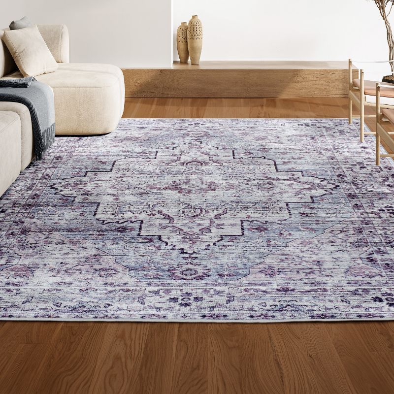 Didim Gray and Purple Medallion Washable 4' x 6' Area Rug