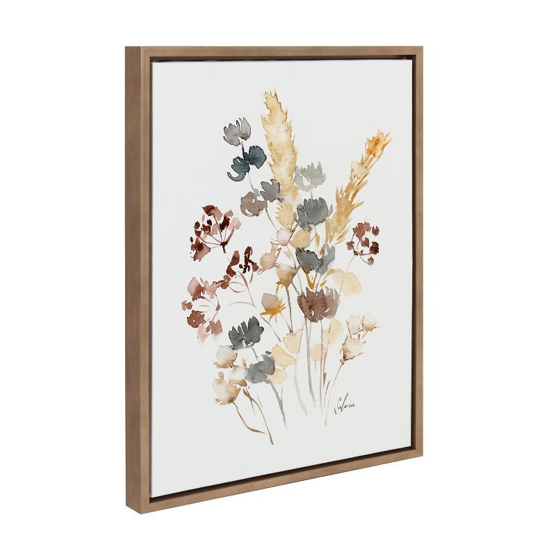 Wild Salvia Watercolor Floral Canvas with Gold Frame