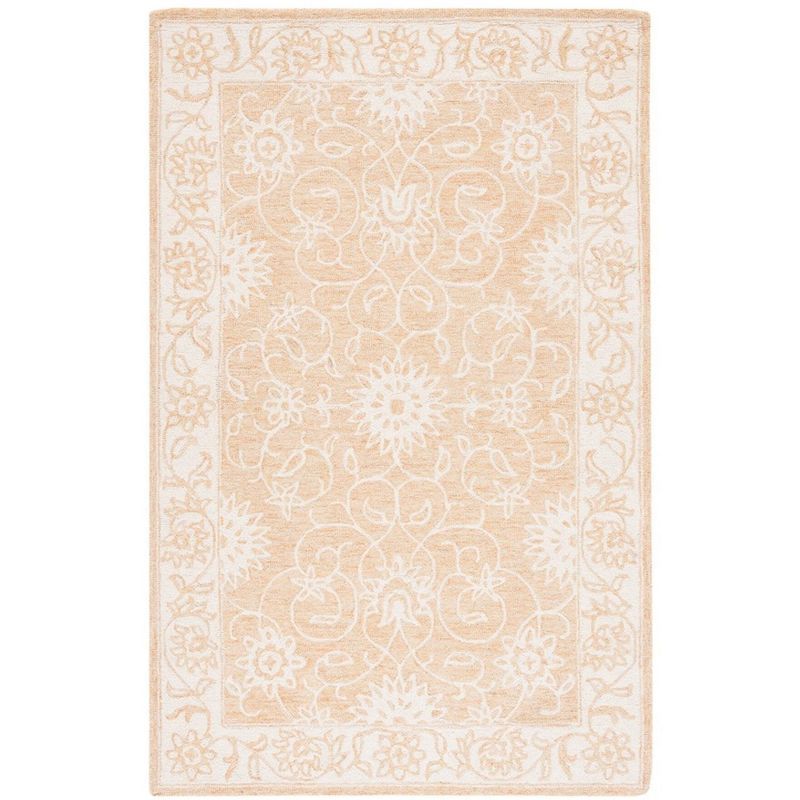 Ivory Floral Hand-Tufted Wool Round Area Rug, 3' x 5'