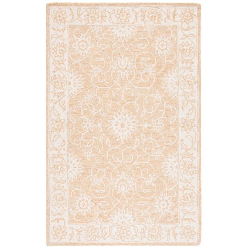 Ivory Floral Hand-Tufted Wool Round Area Rug, 3' x 5'