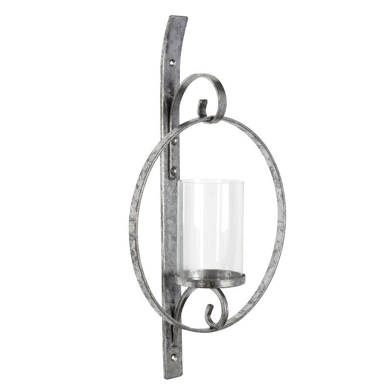 Glamorous Silver Metal Round Wall Candle Holder Sconce, 21.75"