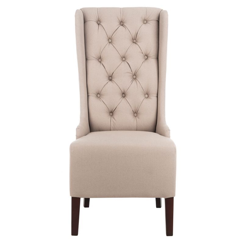 High Back Beige Linen Upholstered Wood Side Chair