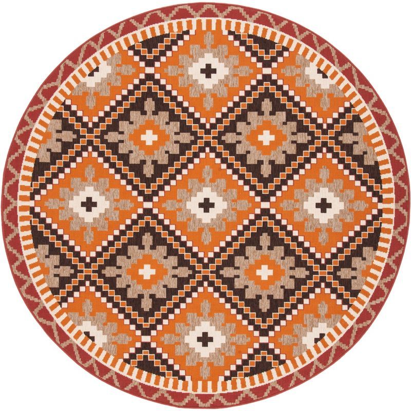 Rust/Red 6'7" Round Reversible Stain-Resistant Synthetic Rug