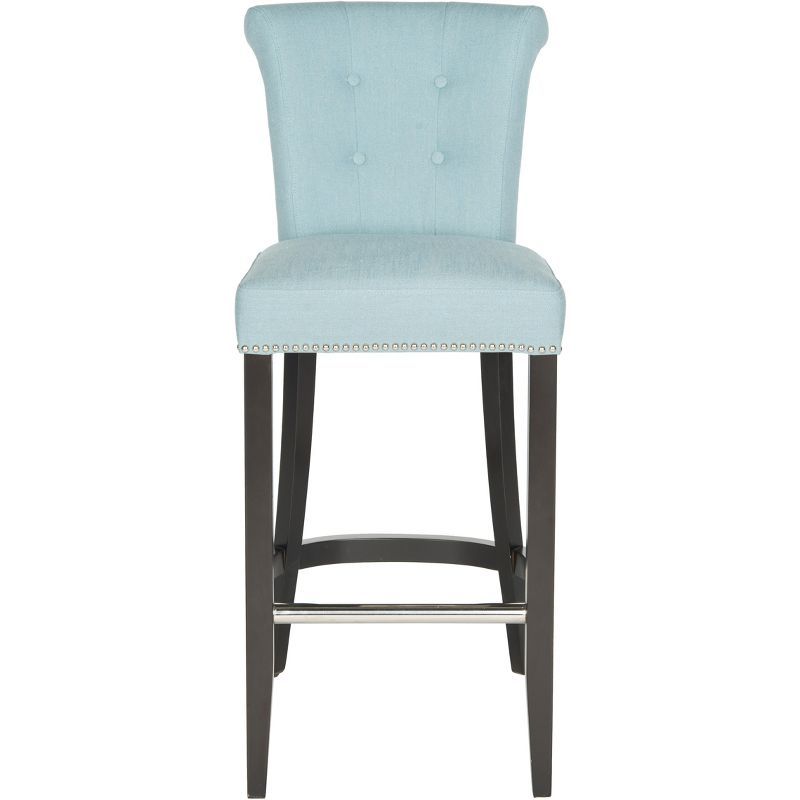 Sky Blue Transitional Linen-Weave Bar Stool with Espresso Birch Legs