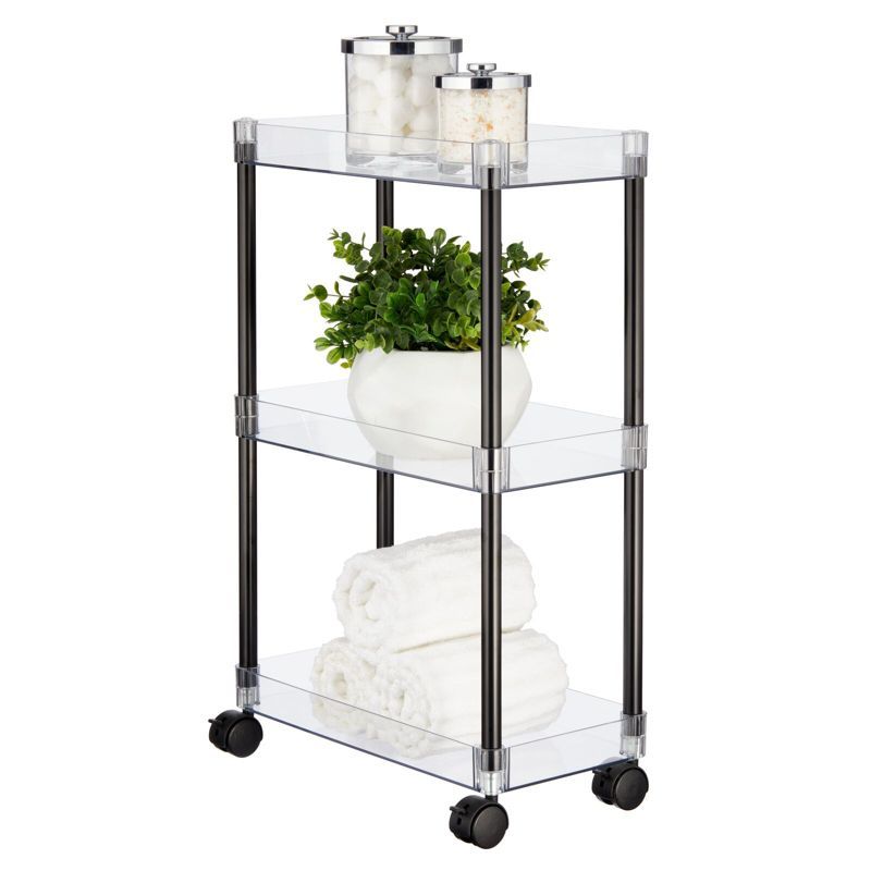 Slim Clear and Black 3-Tier Rolling Storage Cart