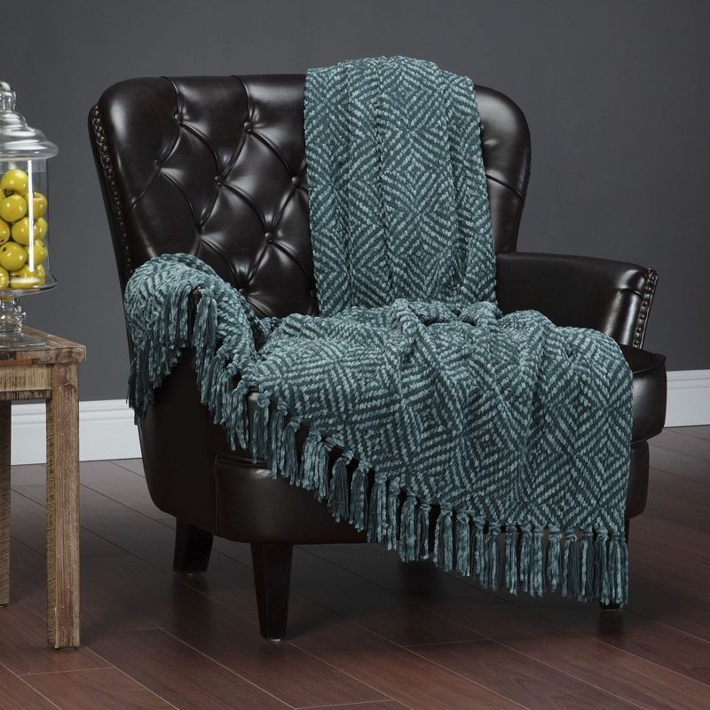 Teal Blue Green Knitted Toddler Blanket with Fringe