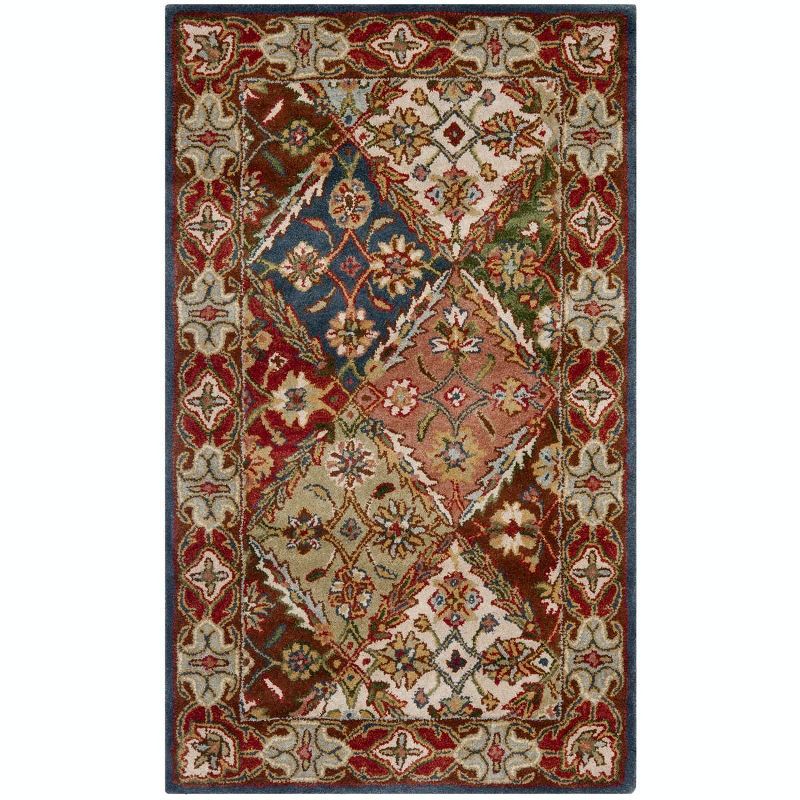 Elegant Heritage Green and Red Hand-Tufted Wool Area Rug - 3' x 5'