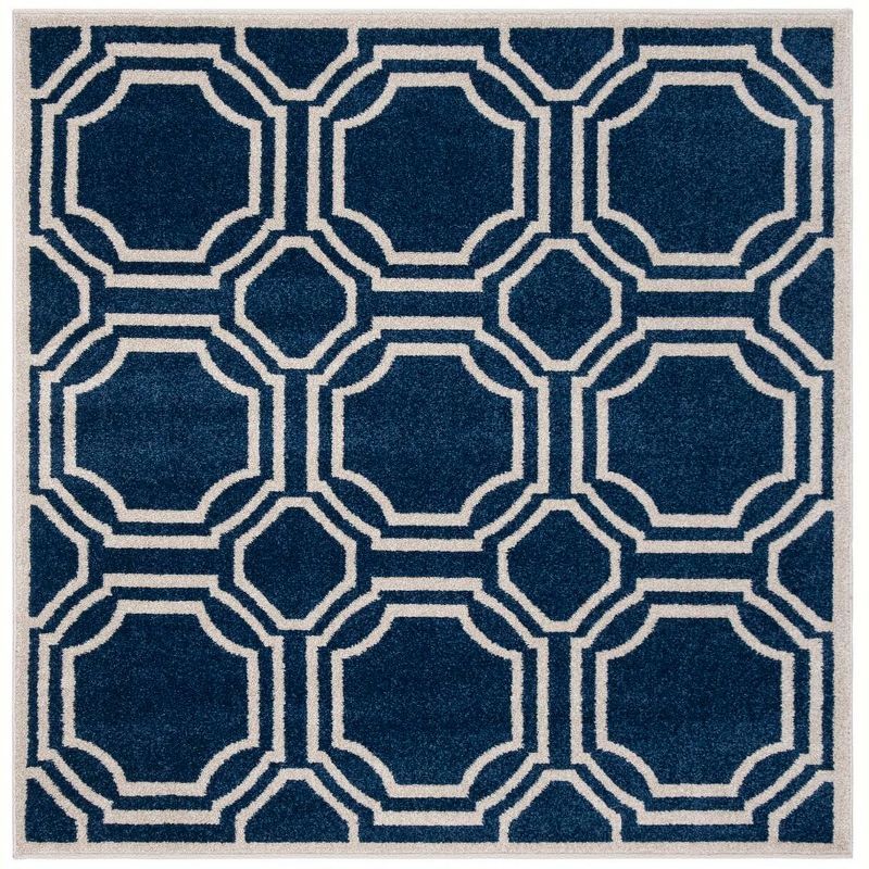 Navy and Ivory Geometric Square Synthetic Area Rug