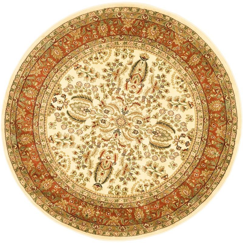 Ivory and Rust Round Hand-Knotted Synthetic Area Rug