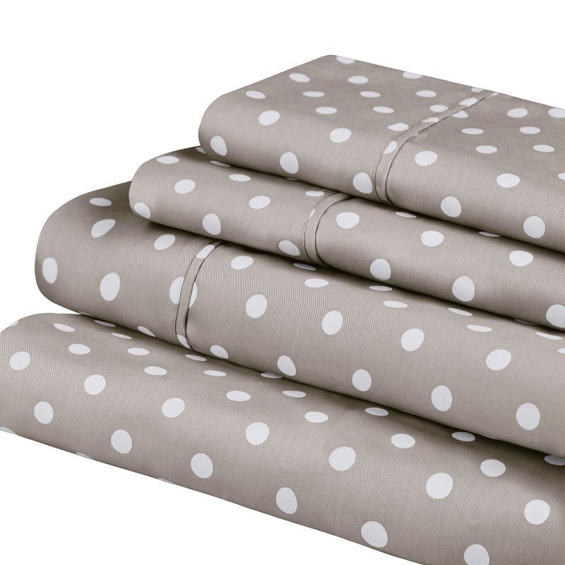 Light Gray Polka Dot Cotton Blend Queen Deep Pocket Sheet Set