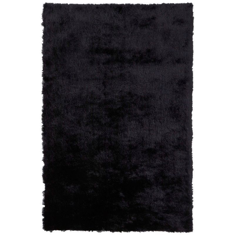 Luxurious Black Hand-Tufted Shag Synthetic Fur Rug