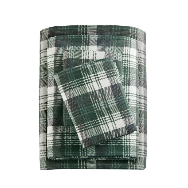 King Green Plaid Cotton Flannel Sheet Set