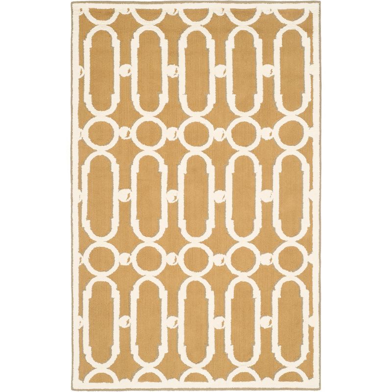 Hand-Hooked Olive and White Rectangular Area Rug