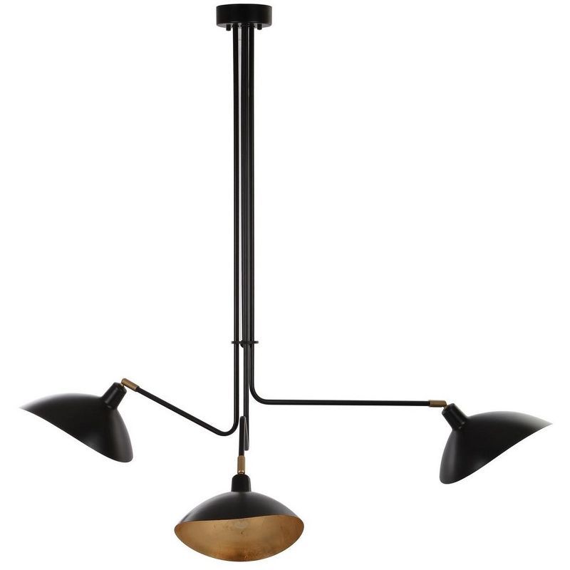 Modern Black Metal 39" Drum Pendant Lamp with Gold Leaf Interior