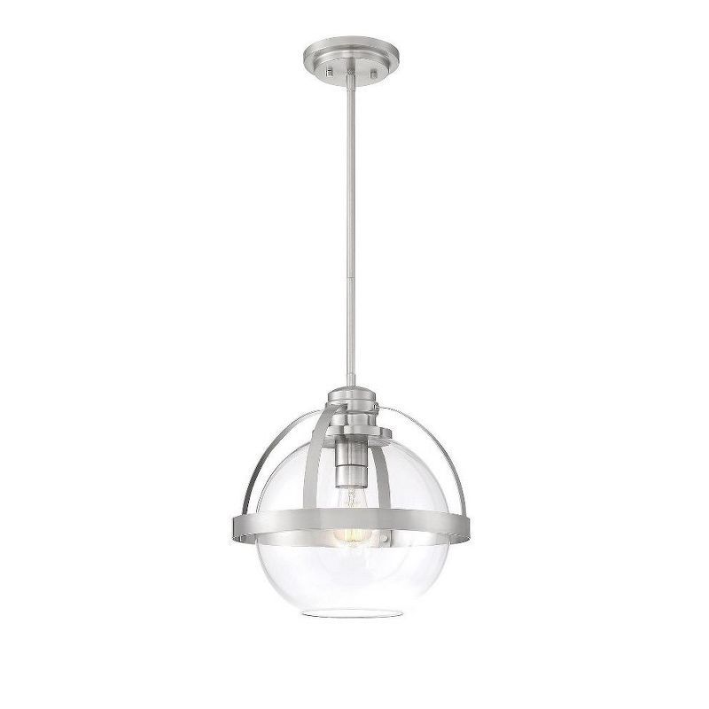 Satin Nickel Glass Globe Pendant Light with Adjustable Height