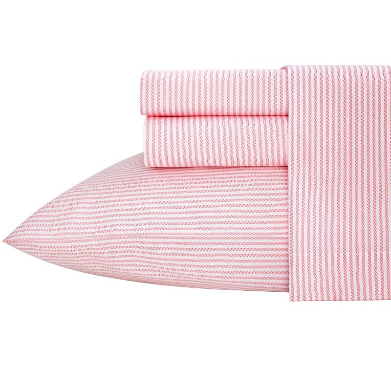 Twin XL Pink Cotton Percale Stripe Bedding Set