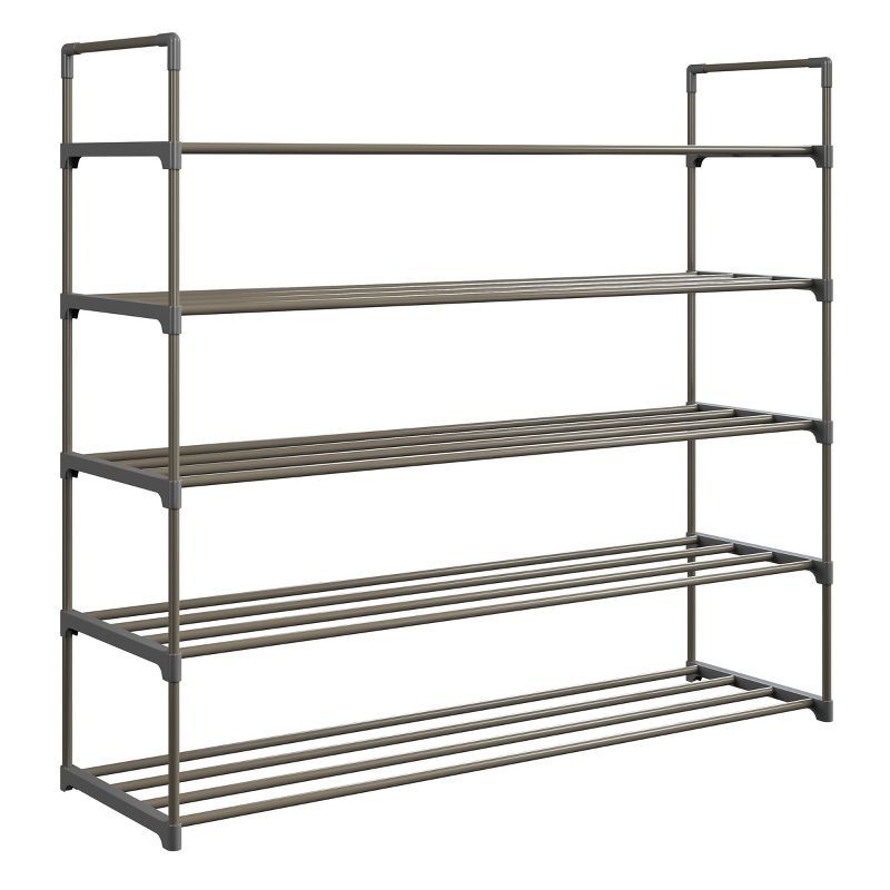 Gray 5-Tier Metal and Plastic Stackable Shoe Rack