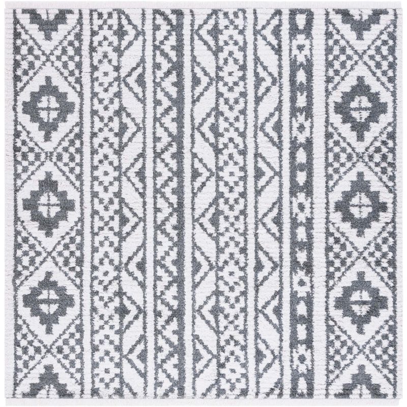 Augustine Nomadic Boho-Mod Black & Ivory Square Area Rug