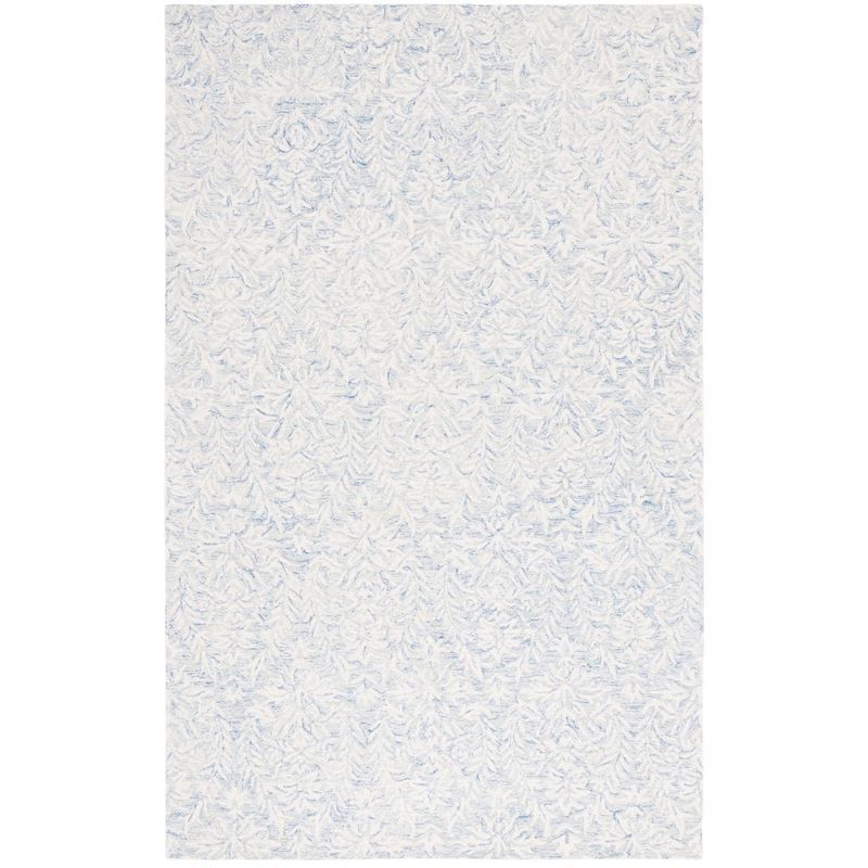 Ivory and Blue Hand-Tufted Wool Floral Rug