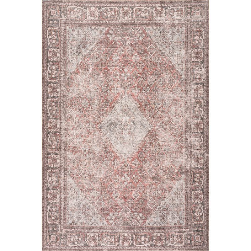 Gray and Burgundy Synthetic Rectangular Area Rug, 7' 10" x 10'
