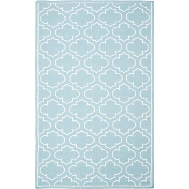 Handmade Blue/Ivory Wool Flat Woven Square Rug, 5' x 8'