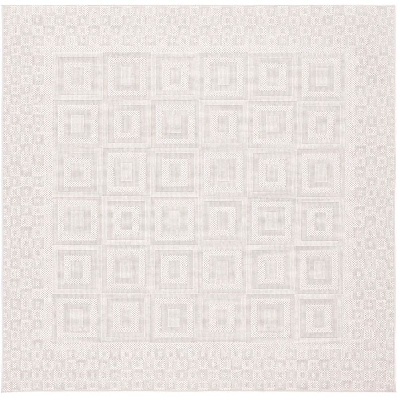 Ivory Geometric Square Easy Care Synthetic Area Rug