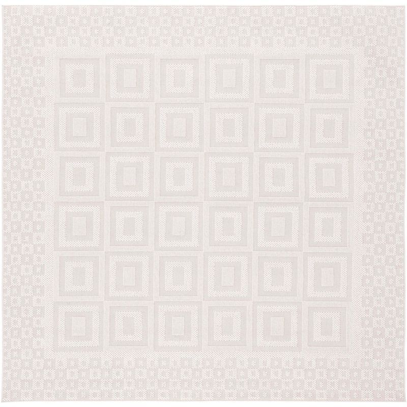 Ivory Geometric Square Easy Care Synthetic Area Rug