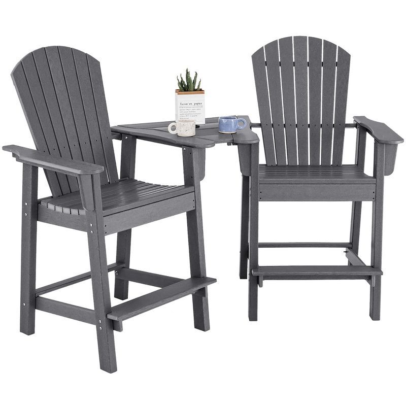 Gray HDPE Tall Adirondack Barstools with Connecting Tray and Footrest