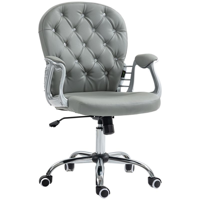 Gray Faux Leather Swivel Task Chair with Metal Arms
