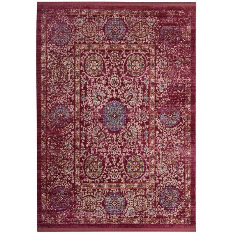 Fuchsia and Ivory Transitional Cotton Area Rug, 4' x 6'