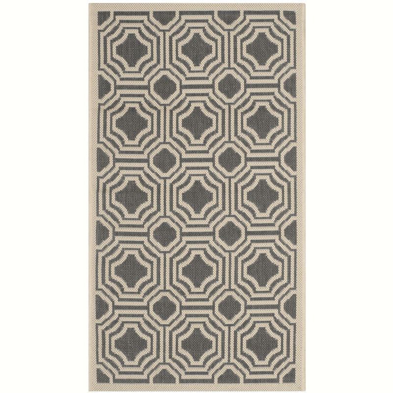 Anthracite Beige Synthetic Rectangular Easy-Care Area Rug, 2' x 3'7"