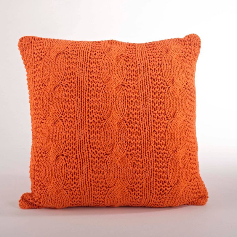 Tangerine Cable Knit Cotton Square Throw Pillow