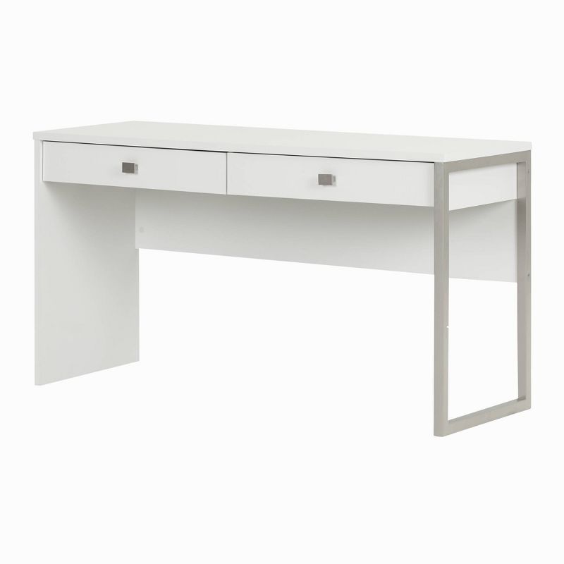 White Wood Writing Desk with Metal Legs and Drawers