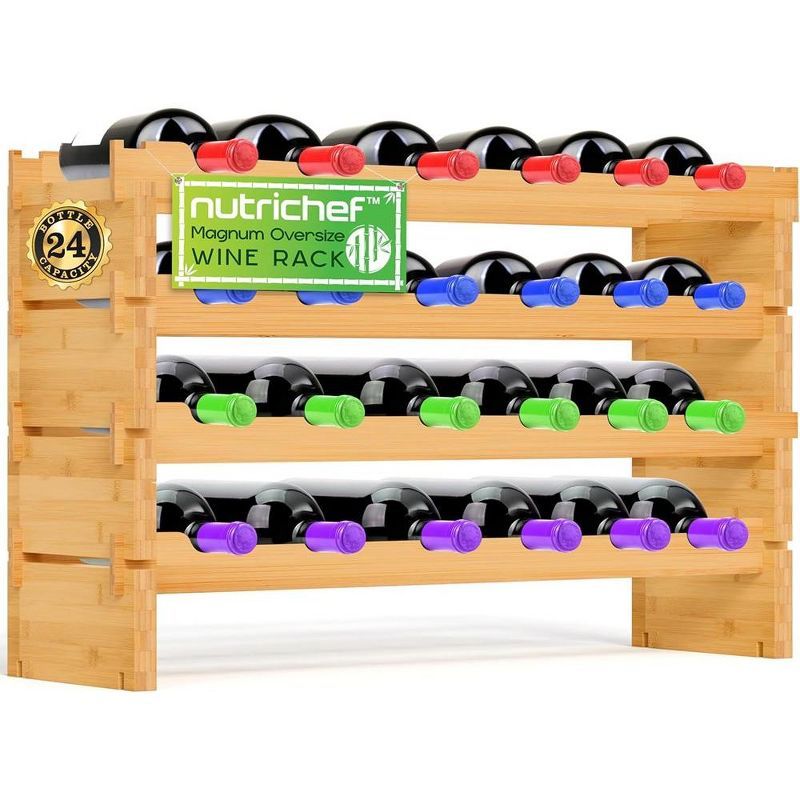 Natural Bamboo 4-Tier 24-Bottle Stackable Wine Rack