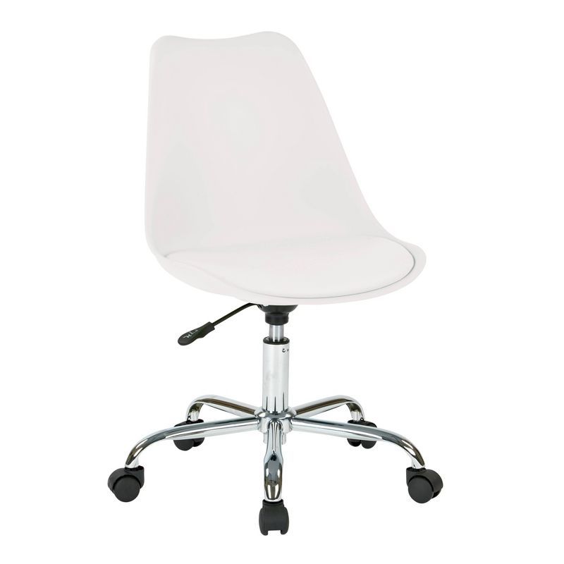 White Leather Armless Swivel Task Chair with Chrome Base
