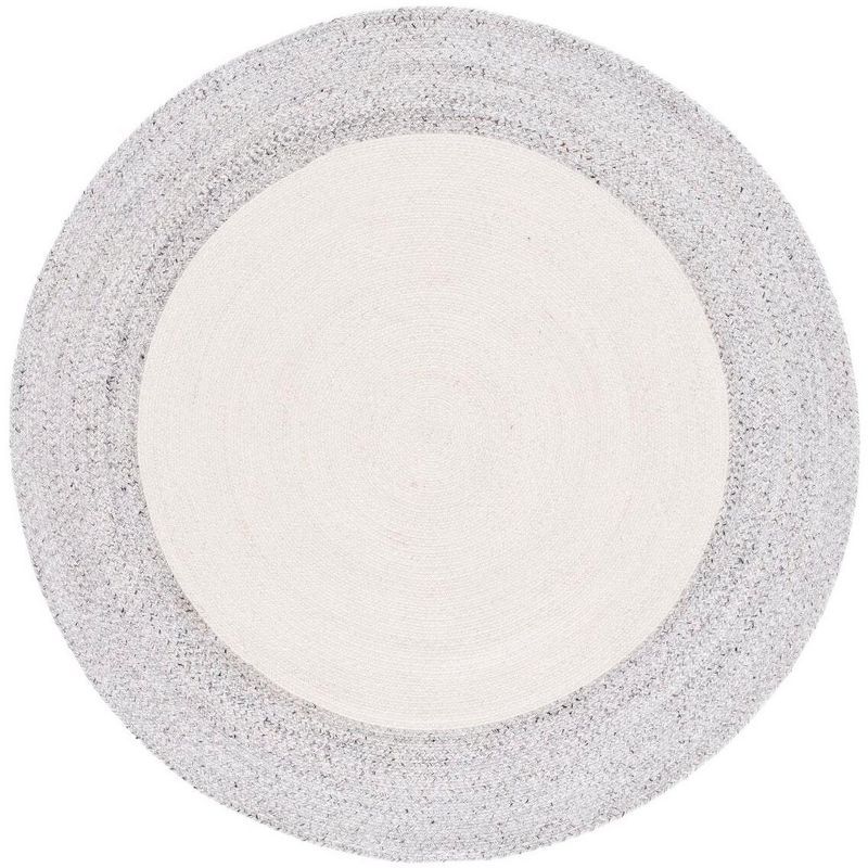 Ivory and Light Grey Round Braided Synthetic Rug, 47"