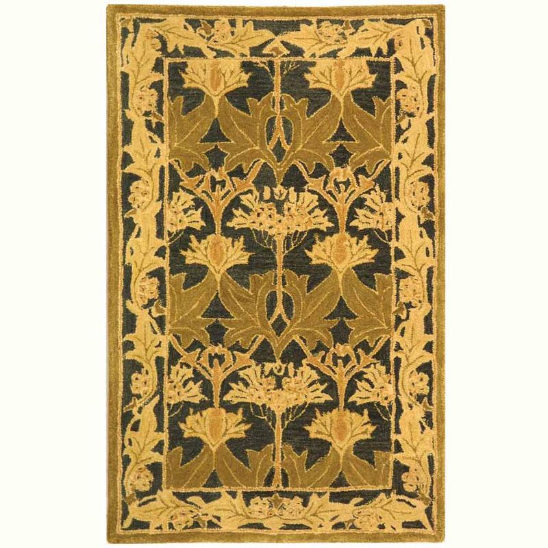 Handmade Navy and Sage Wool Tufted Rectangular Rug