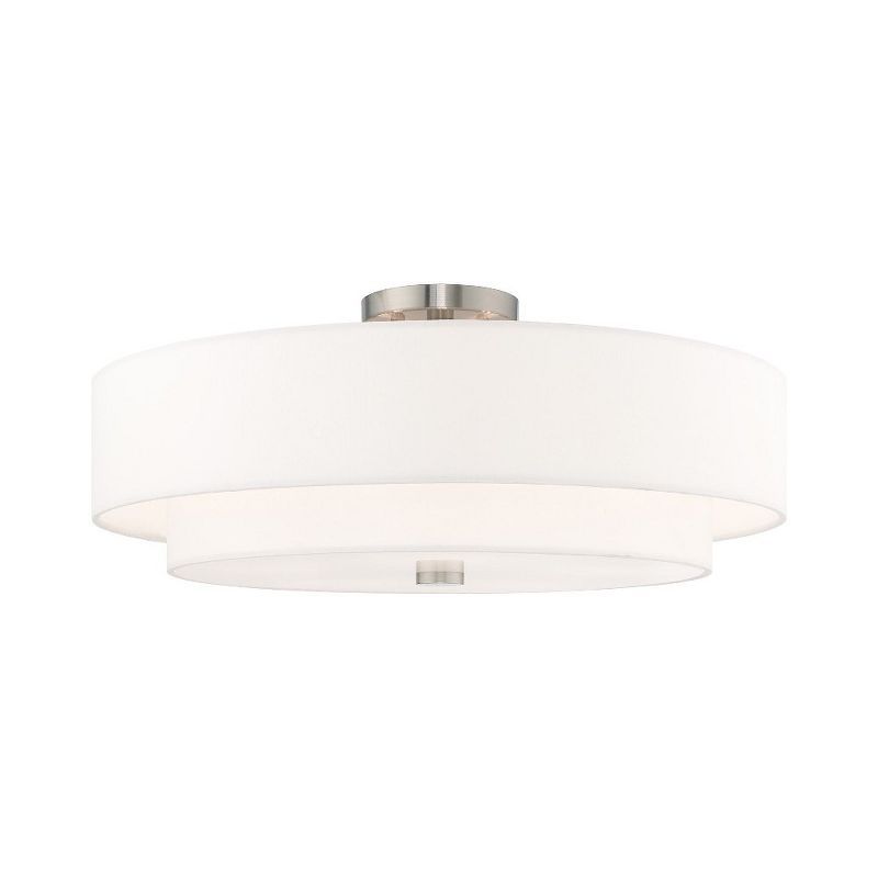 Meridian Brushed Nickel 5-Light Indoor Drum Flush Mount with Off-White Shade