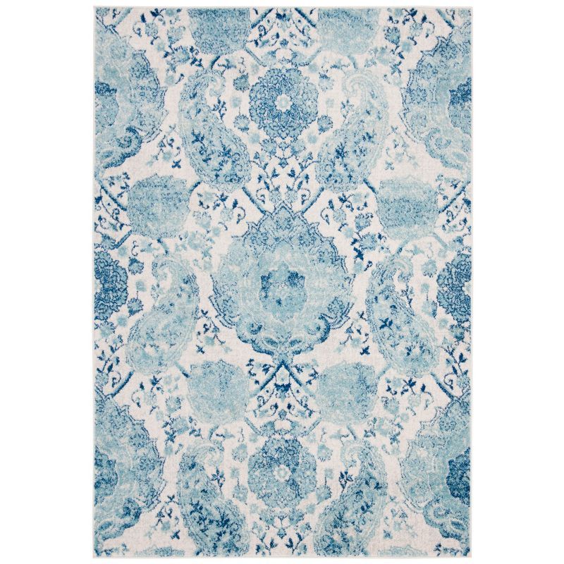 Beige and Turquoise 4' x 6' Synthetic Reversible Area Rug