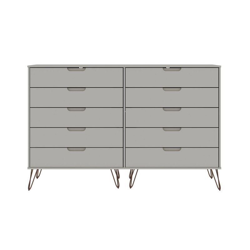 Mid-Century Modern Double Tall Dresser in Off White with Metal Legs