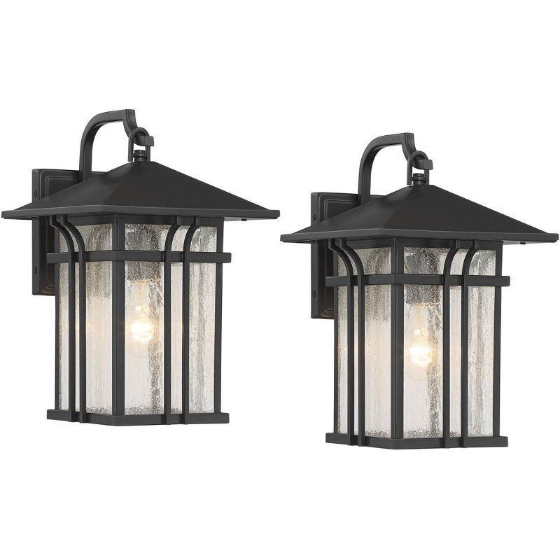 14" Bronze Mission Lantern Outdoor Wall Light Set with Glass Panels