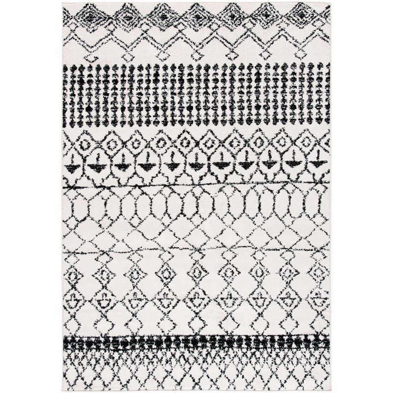 Ivory/Black Synthetic 6' x 9' Hand-Knotted Boho-Chic Area Rug