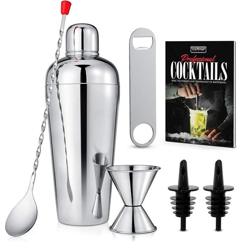 NutriChef 7-Piece Stainless Steel Bartender Set with Jigger and Muddler