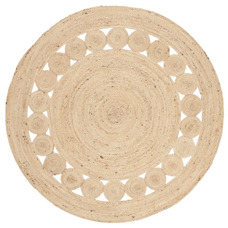 Hand-Knotted Ivory Boho Charm Jute 6'6" Round Area Rug