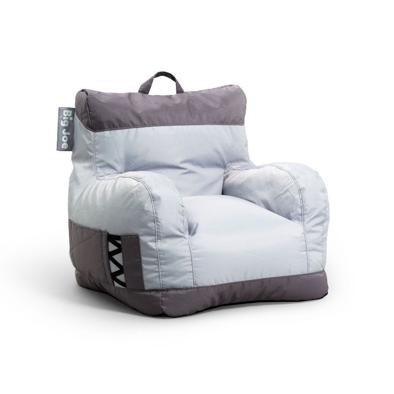 Two Tone Gray Polyester Bean Bag Chair with Drink Holder and Pocket