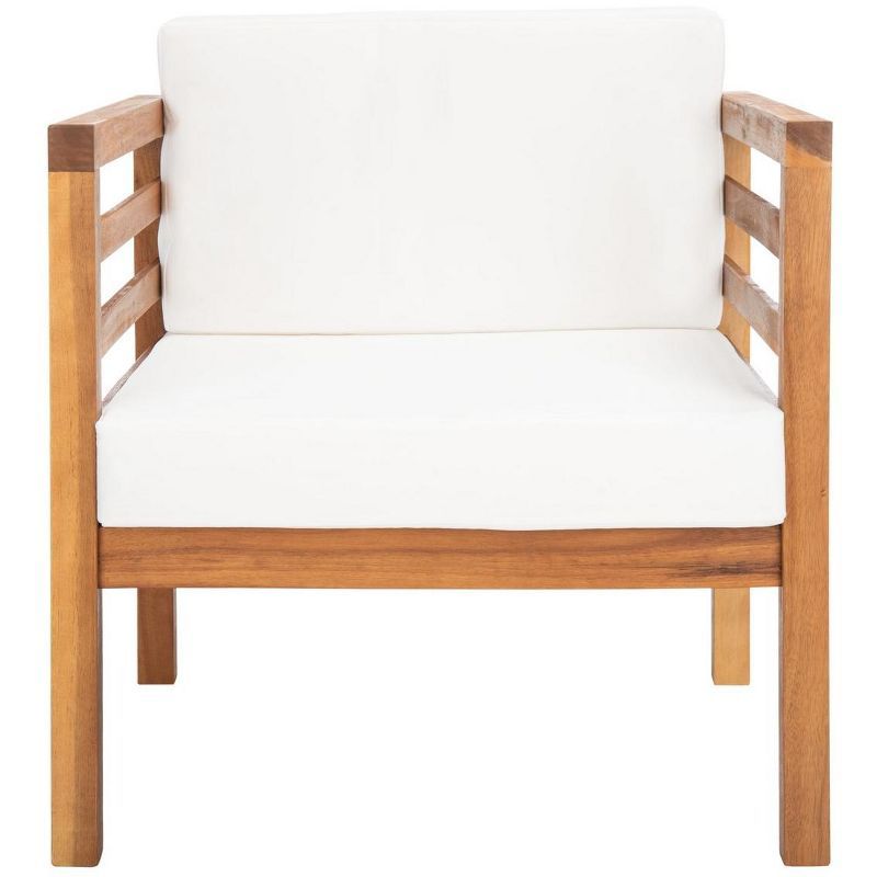 Natural Light Wood Outdoor Armchair with White Cushion