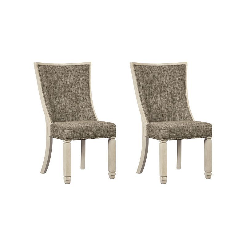 Contemporary White and Brown Wood Side Chair with Cross Back
